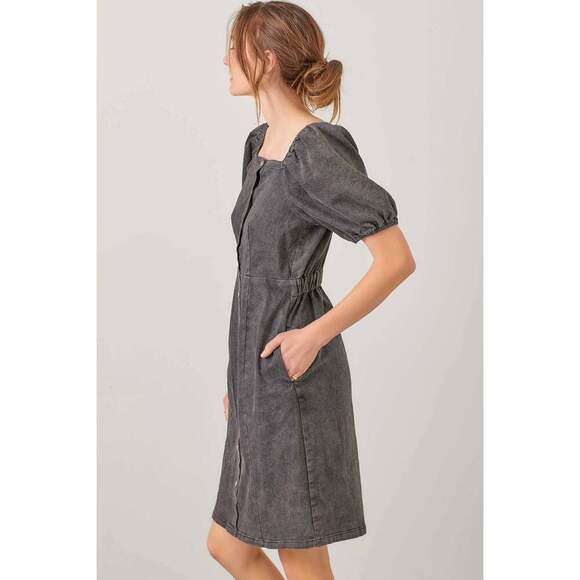 BUTTON FRONT PUFF SLEEVE DRESS - Picture 5 of 6